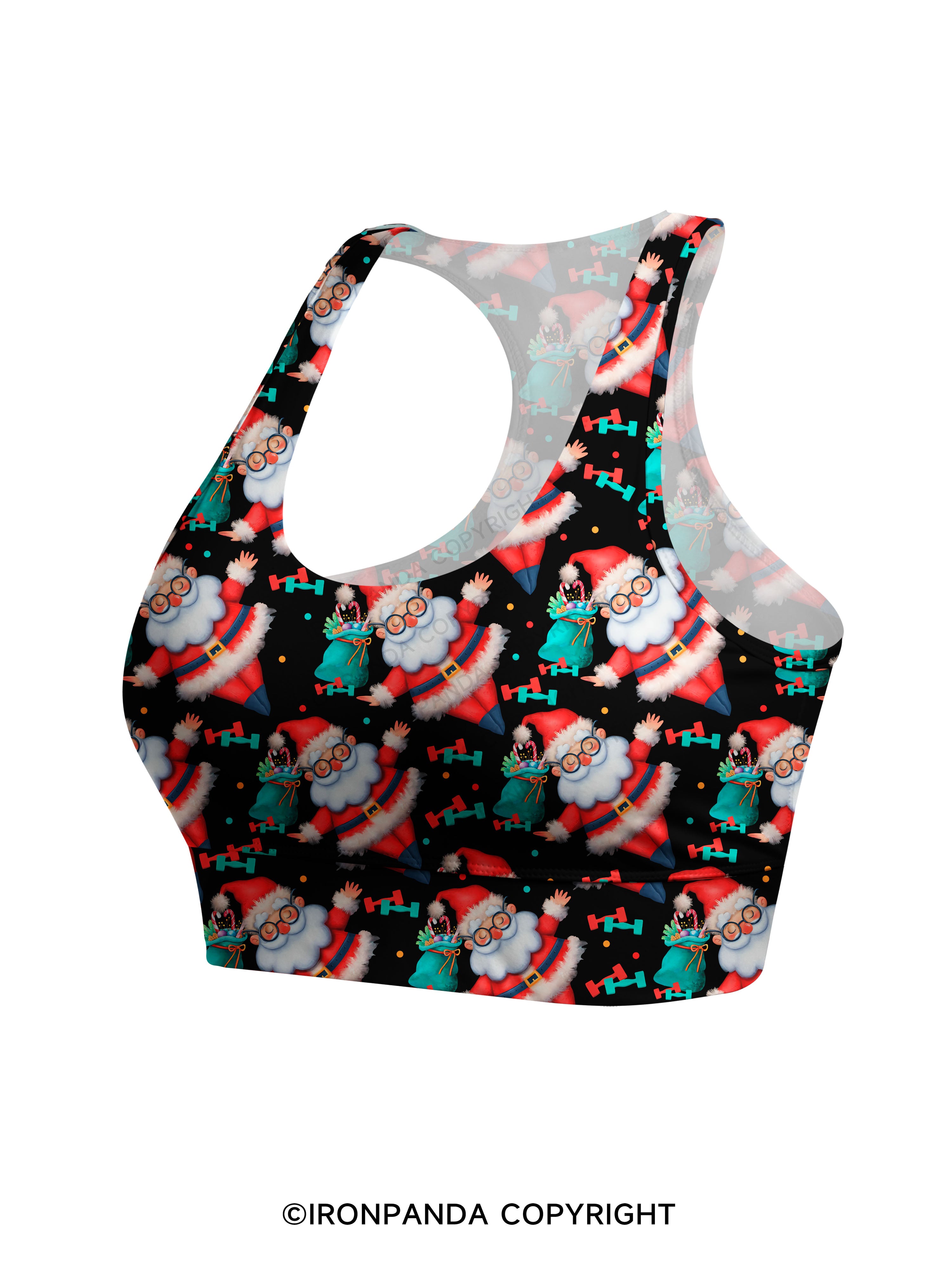 Funny Christmas Santa Knows When You Workout Racerback Sports Bra