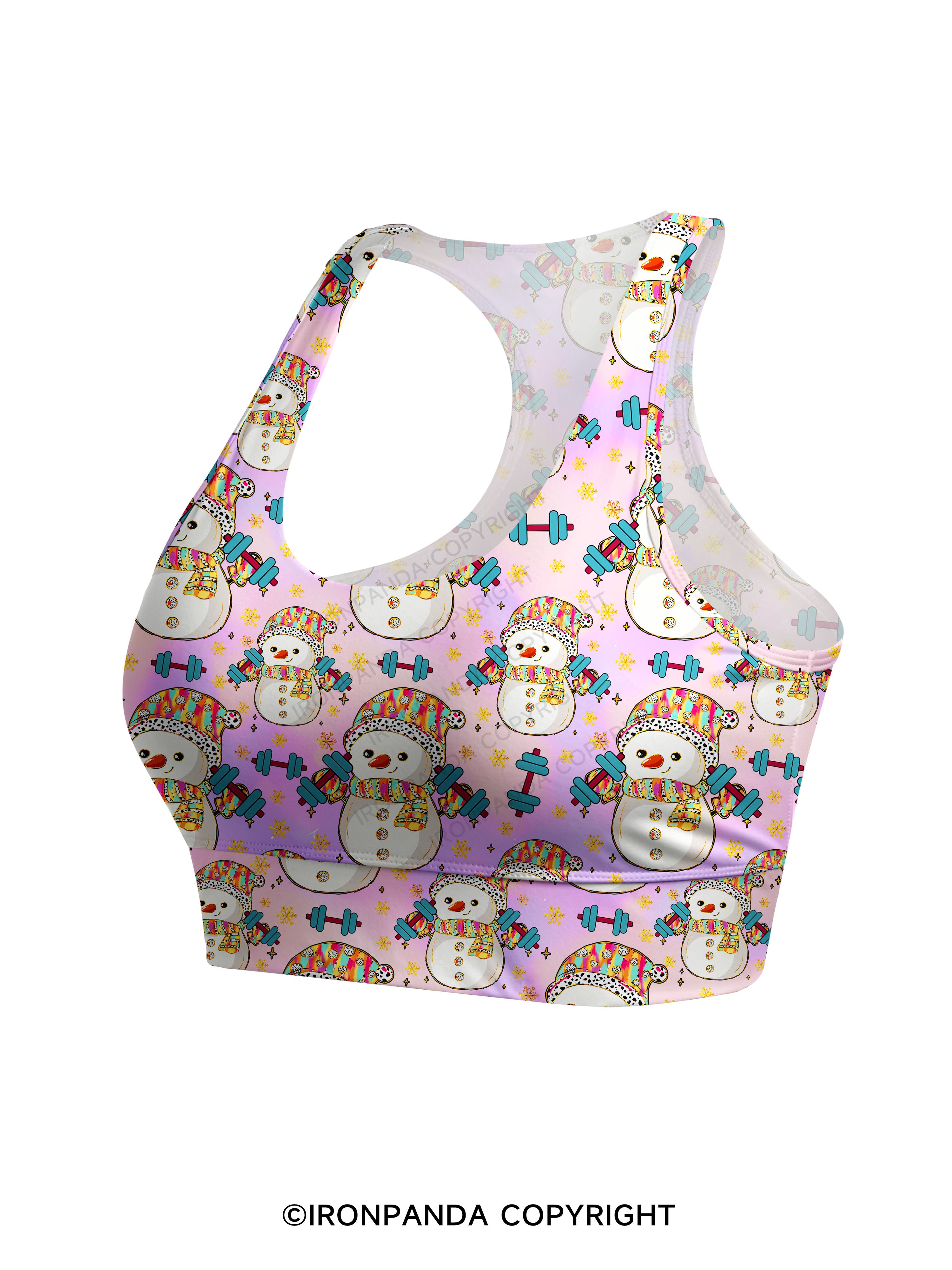Christmas Weightlifting Snowman Racerback Sports Bra