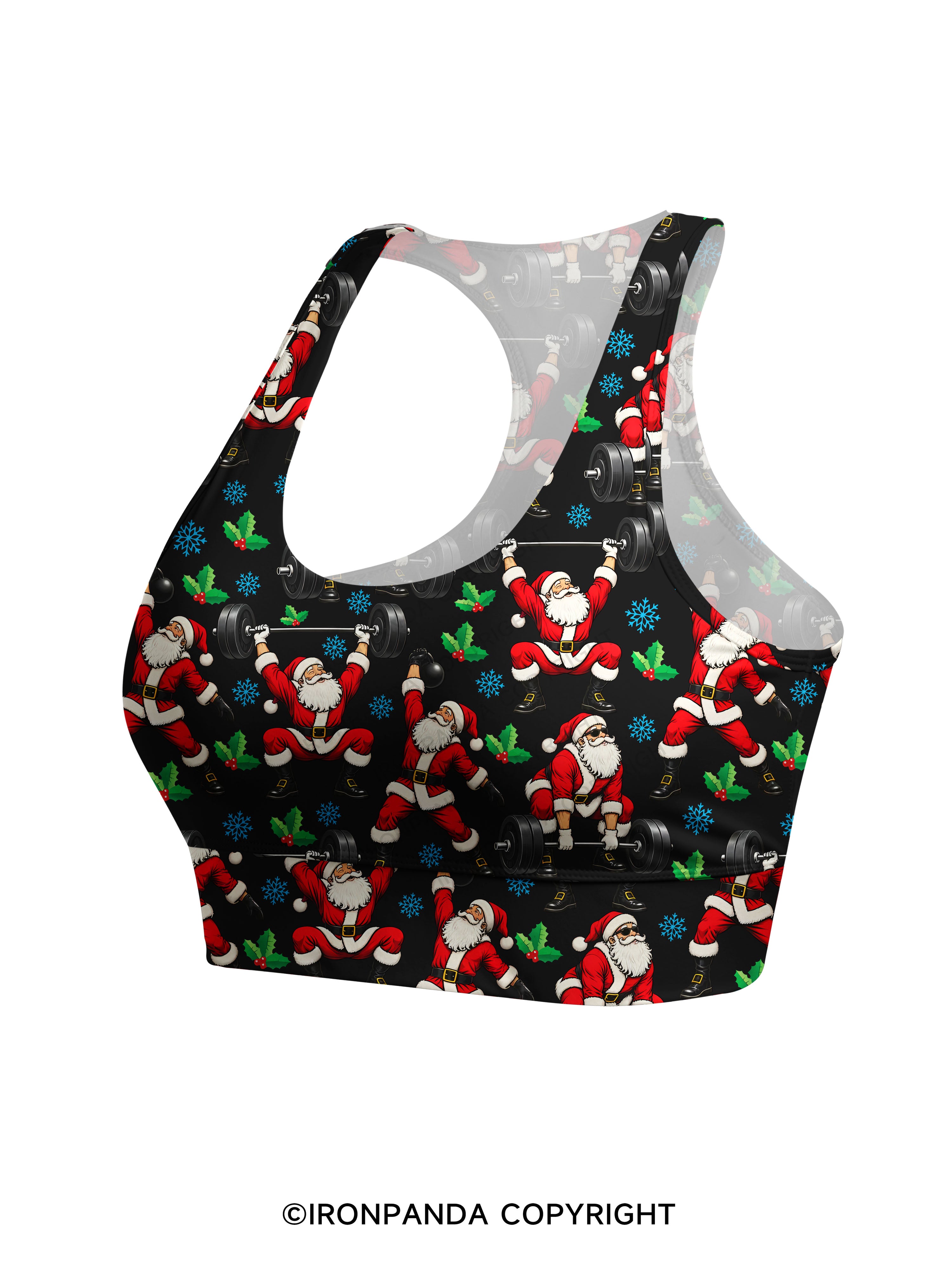 Santa Lifting Christmas Workout Racerback Sports Bra