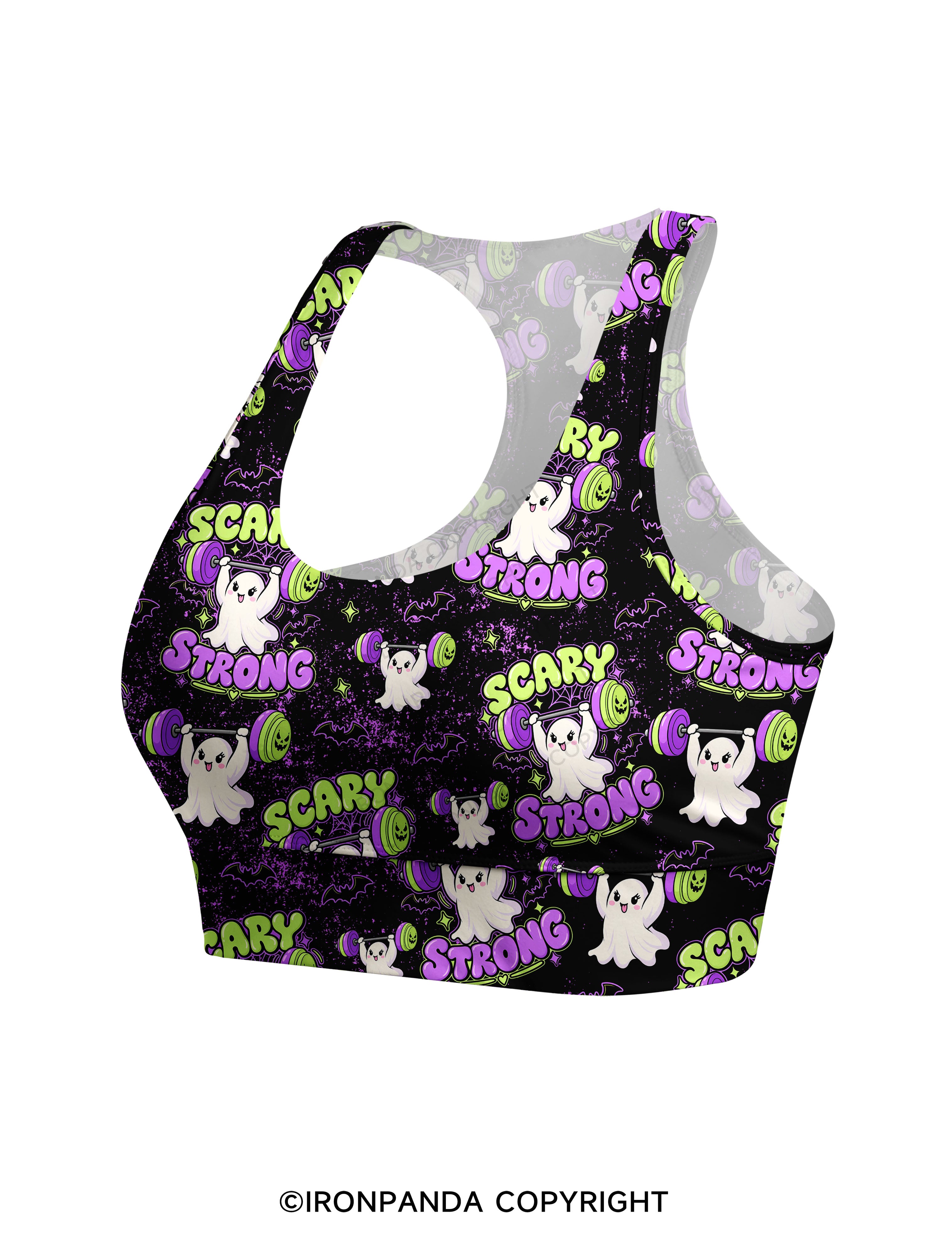 SCARY STRONG HALLOWEEN GHOST Racerback Sports Bra