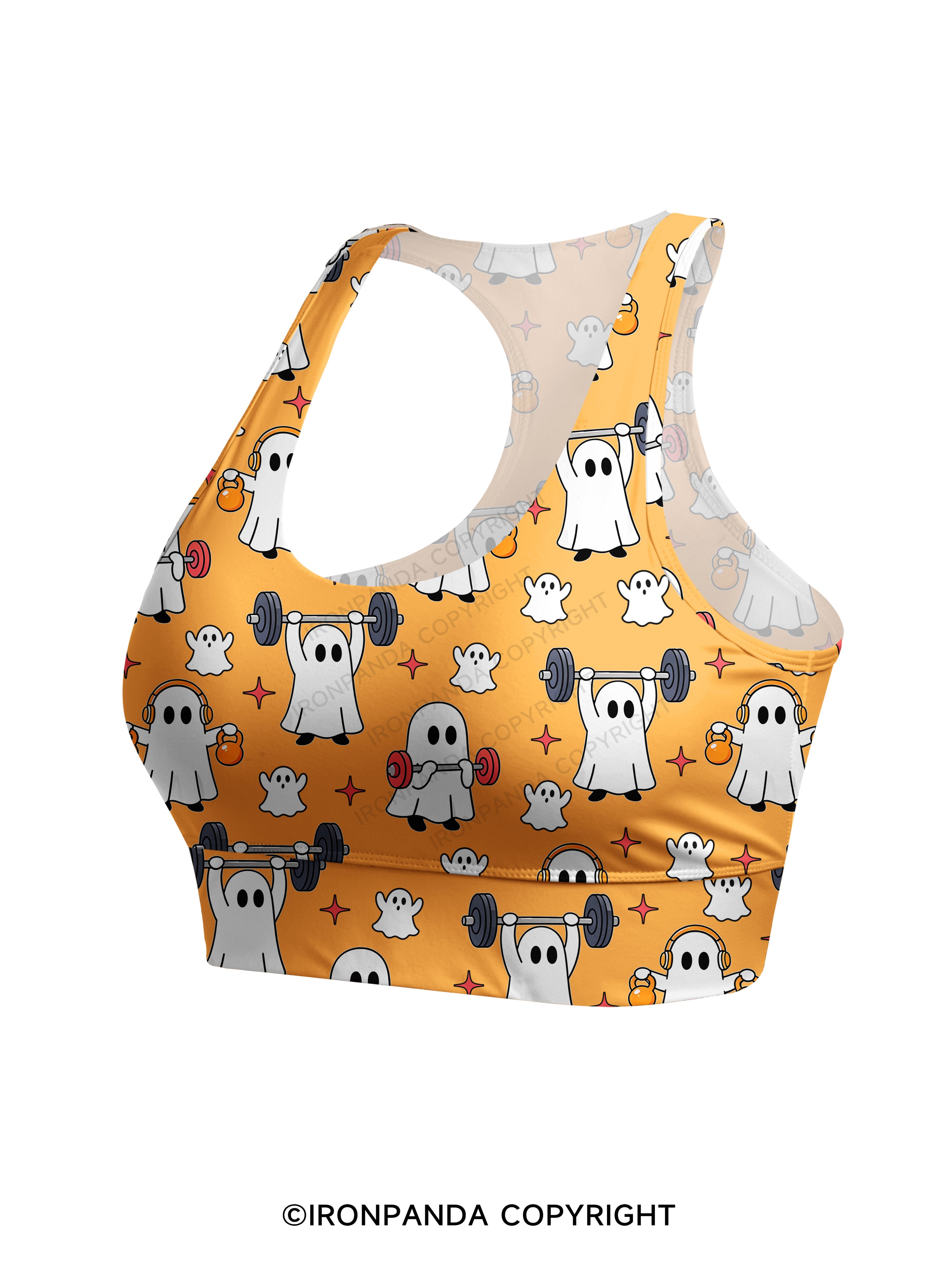 GHOST HALLOWEEN WORKOUT FITNESS Racerback Sports Bra