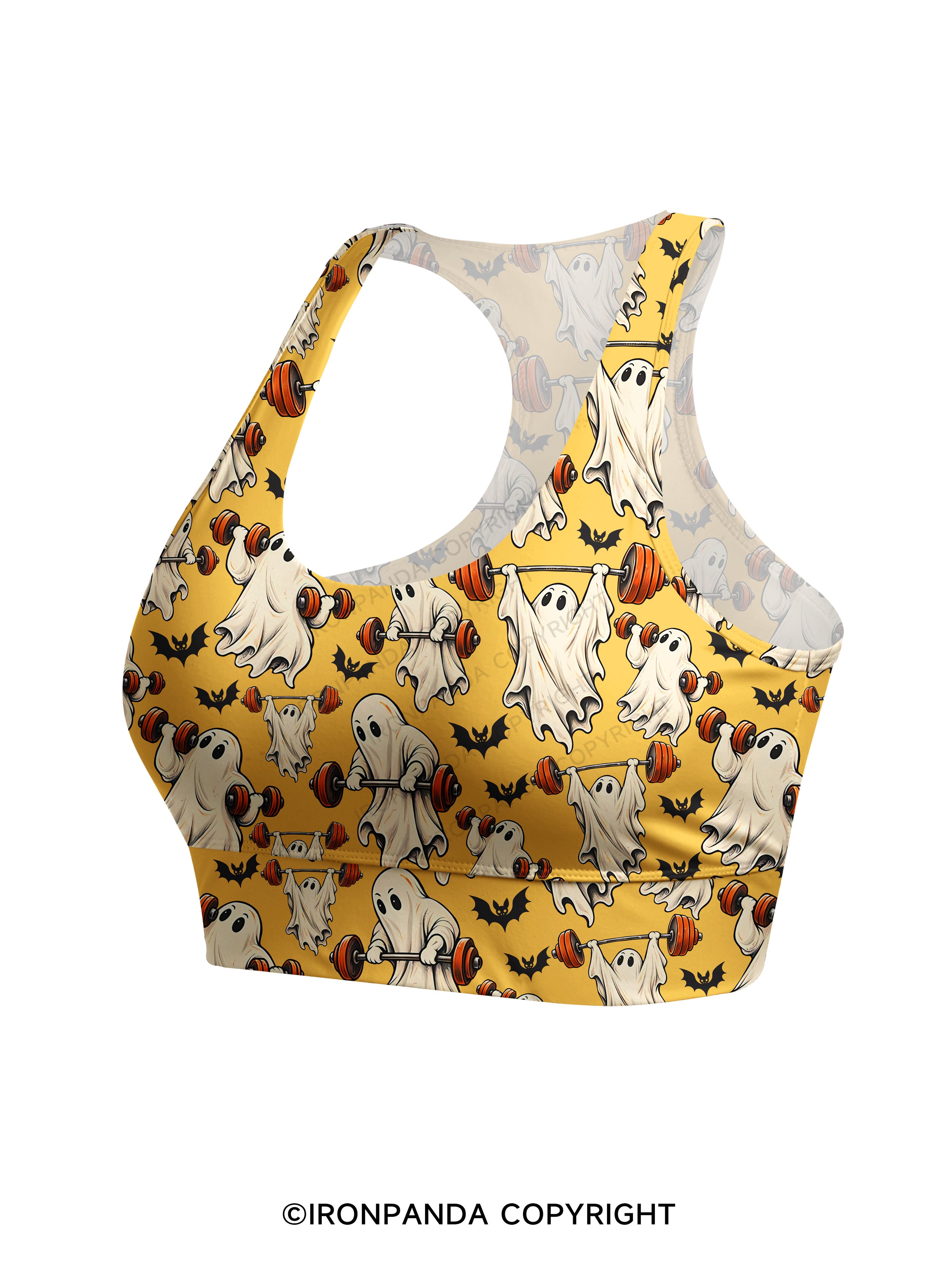 Weightlifting Ghost Spooky Workout Racerback Sports Bra