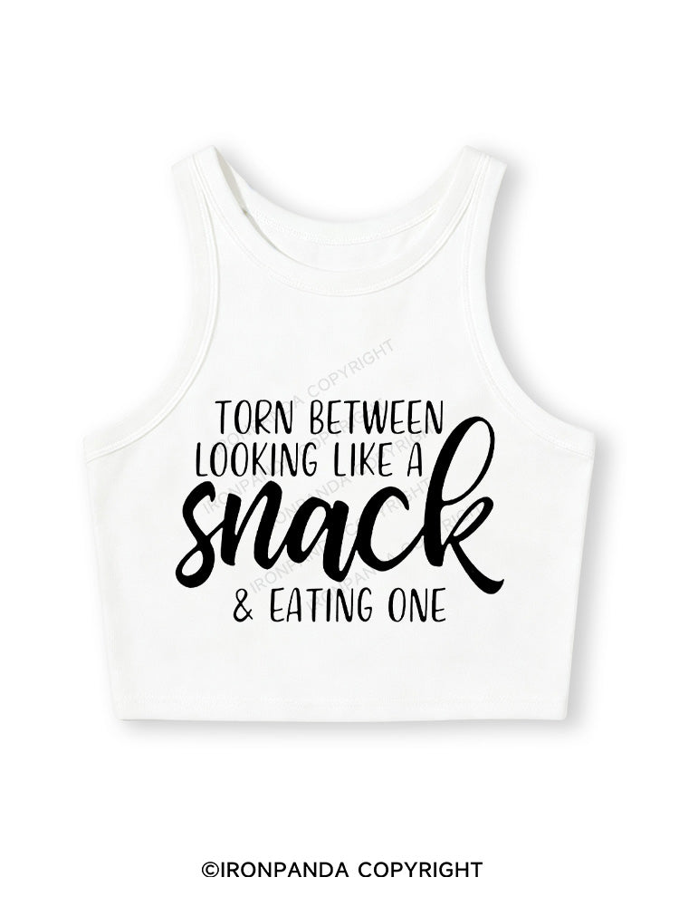 TORN BETWEEN A SNACK AND EAT ONE Fitted Crop Tank Top