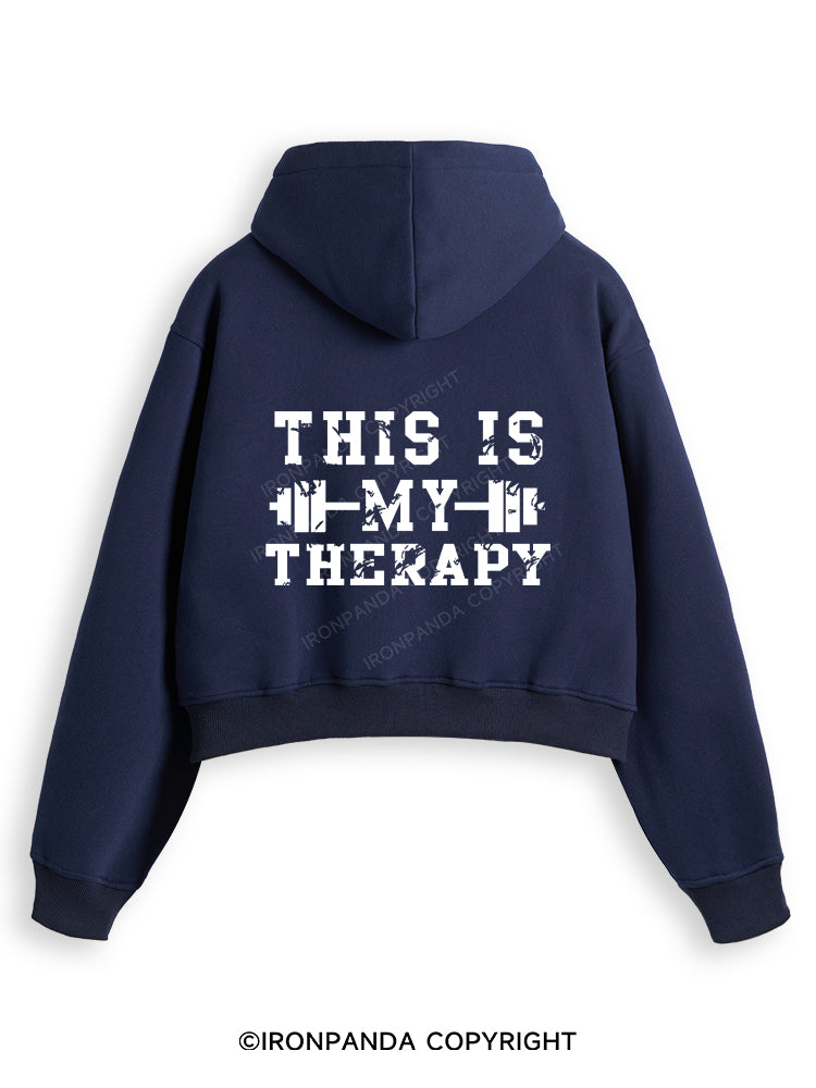 THIS IS MY THERAPY Fleece Crop Zip Up Hoodie