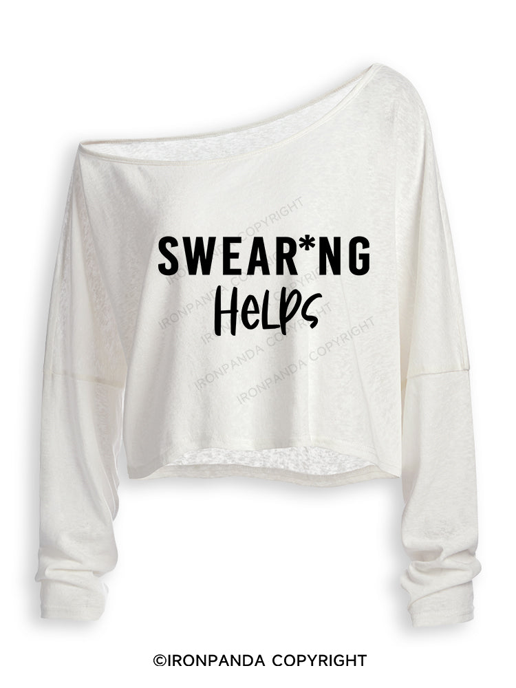 SWEARING HELPS Off Shoulder Long Sleeve Crop Top