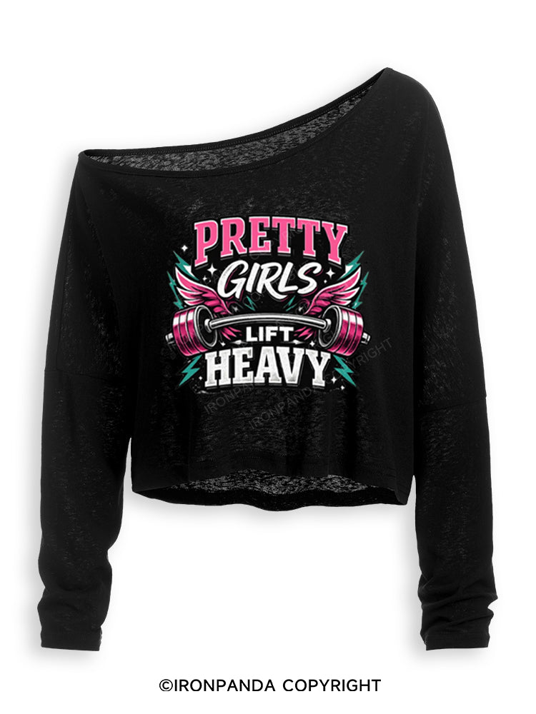 Pretty Girls Lift Heavy Powerlifting Off Shoulder Long Sleeve Crop Top