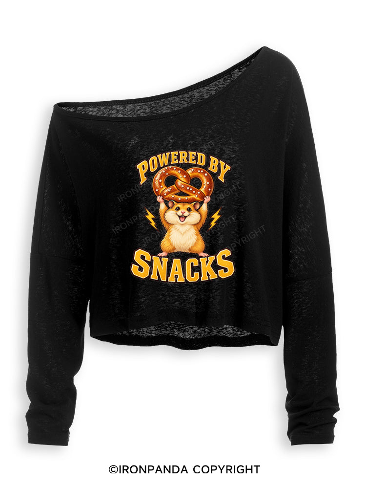 POWERED BY SNACKS FUNNY HAMSTER Off Shoulder Long Sleeve Crop Top