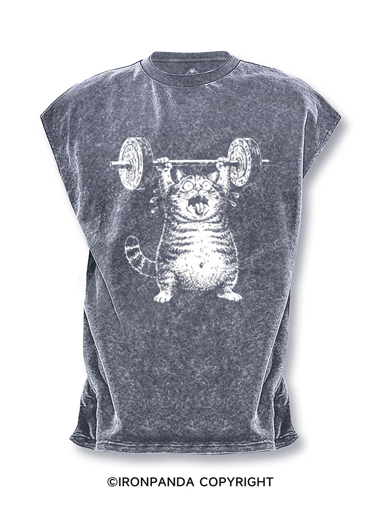 Funny Fat Cat Deadlift Cut Off Tank