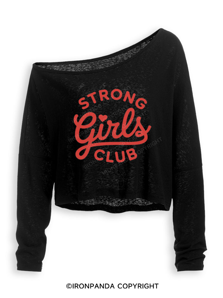 STRONG GIRLS CLUB POSITIVE GYM VIBE Off Shoulder Long Sleeve Crop Top