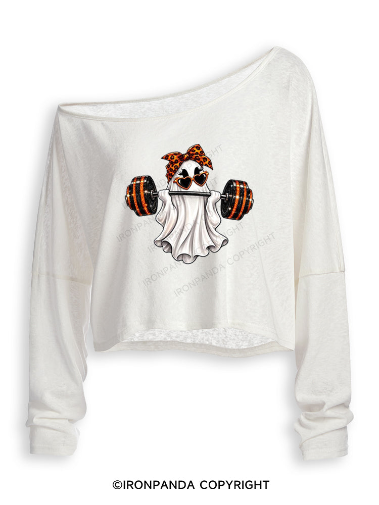 HALLOWEEN GLAM SPARKLE BOOTY BUILDER Off Shoulder Long Sleeve Crop Top