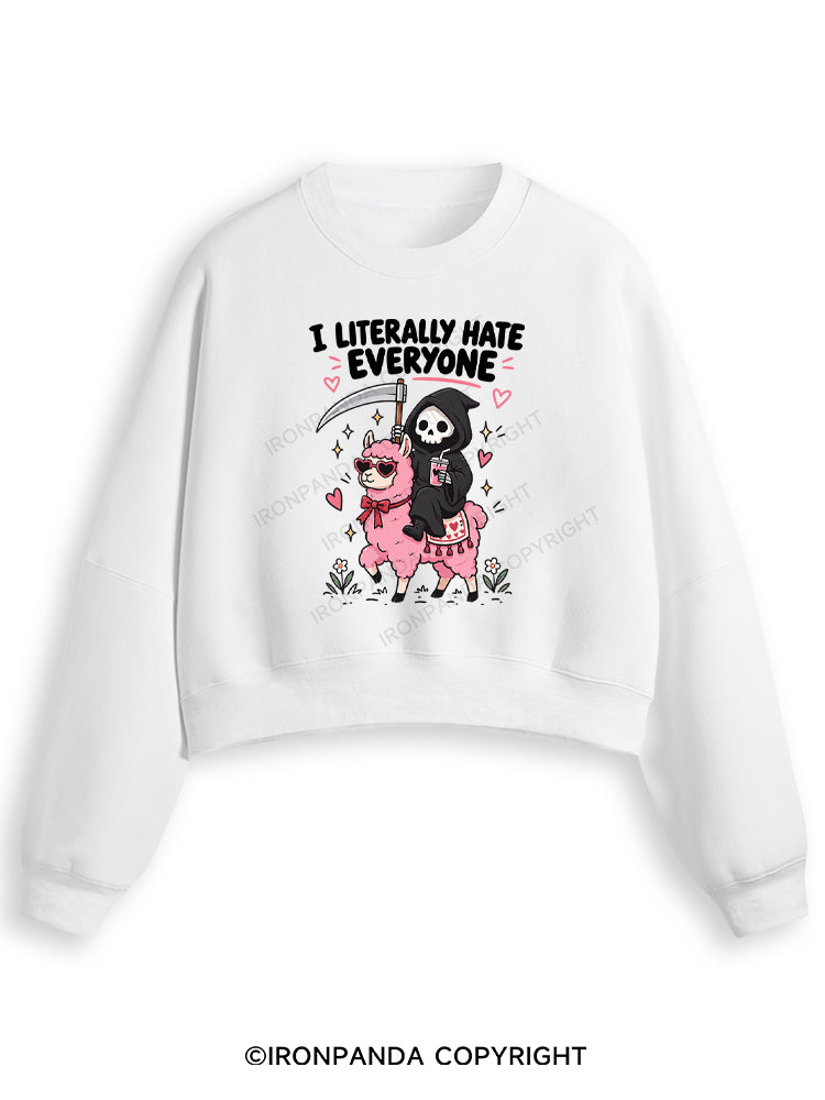 I LITERALLY HATE EVERYONE Grim Reaper Fleece Crop Sweatshirt