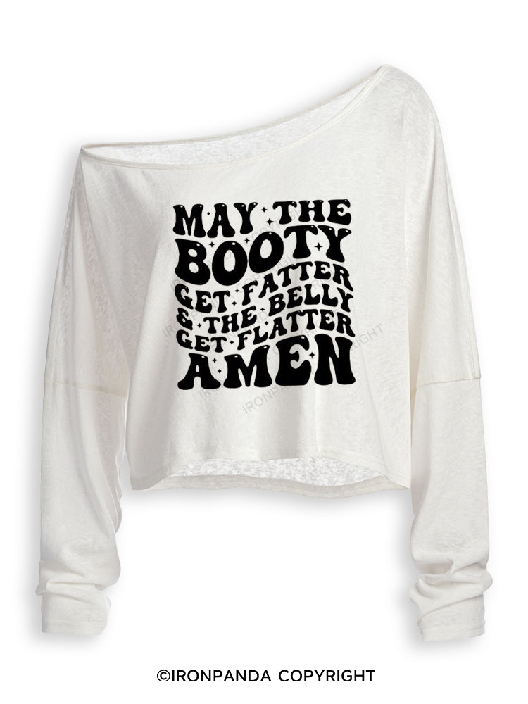 May The Booty Get Fatter And The Belly Get Flatter Amen Off Shoulder Long Sleeve Crop Top
