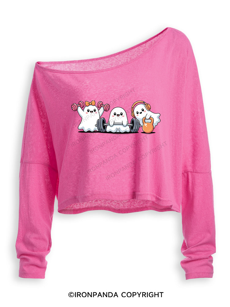 WEIGHTLIFTING SPOOKY FUNNY GYM Off Shoulder Long Sleeve Crop Top