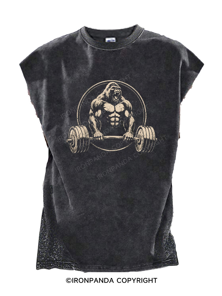 Retro Gorilla Powerlifting Barbell Cut Off Tank