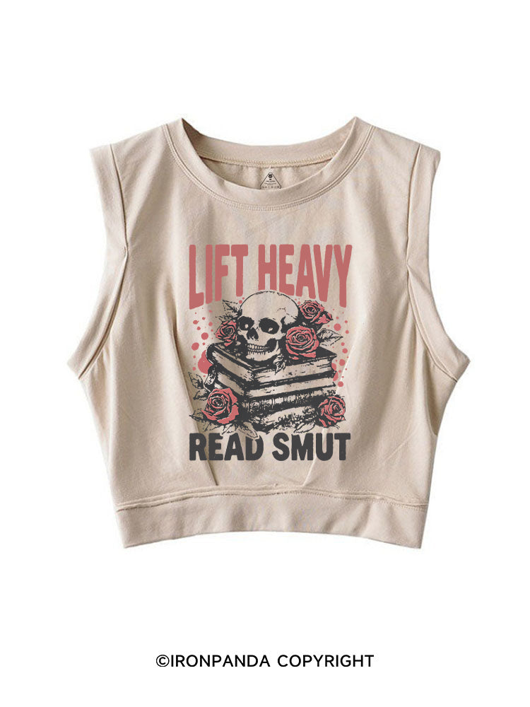 LIFT HEAVY READ SMUT ROSY SKULL SLEEVELESS CROP TOPS