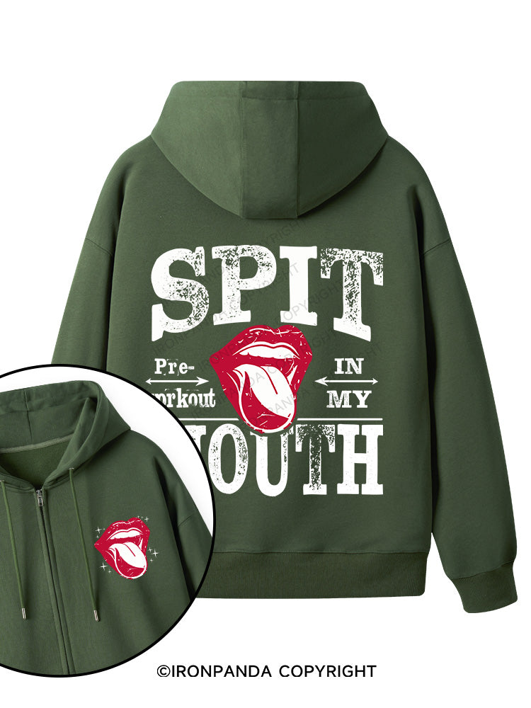 Spit Preworkout In My Mouth letter Double-Sided Printed Fleece Zip Up Hoodie