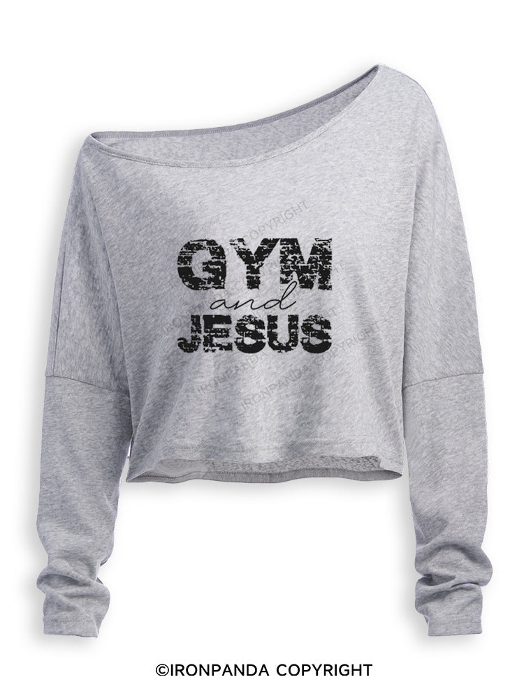 Gym & Jesus Gym Lover Off Shoulder Long Sleeve Crop Top