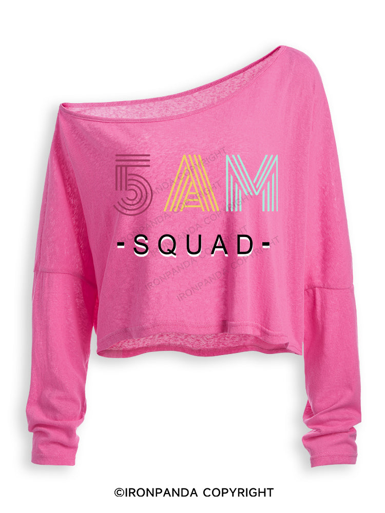 5 AM SQUAD Off Shoulder Long Sleeve Crop Top