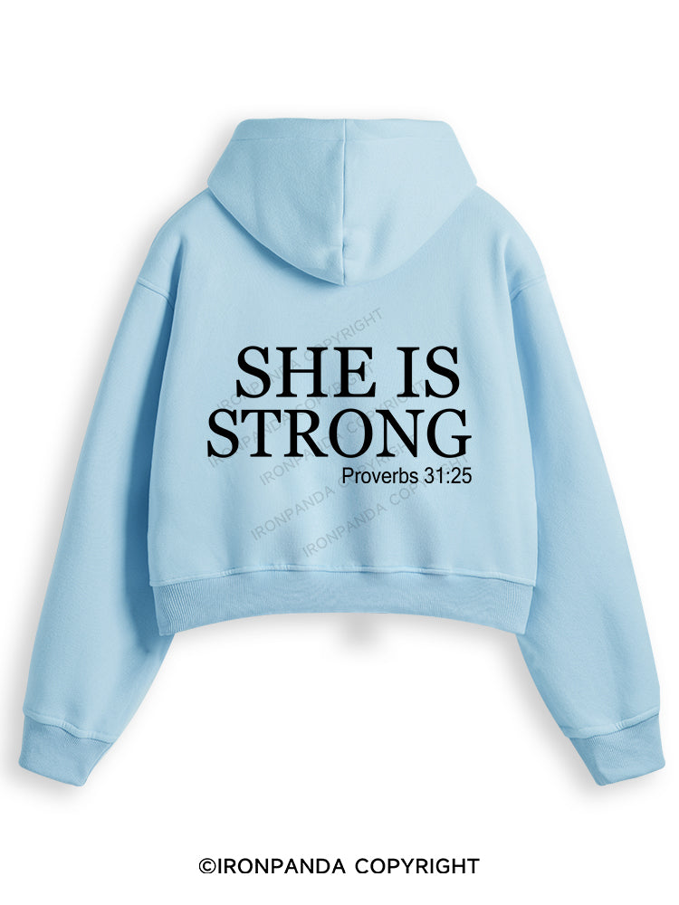 SHE IS STRONG Fleece Crop Zip Up Hoodie
