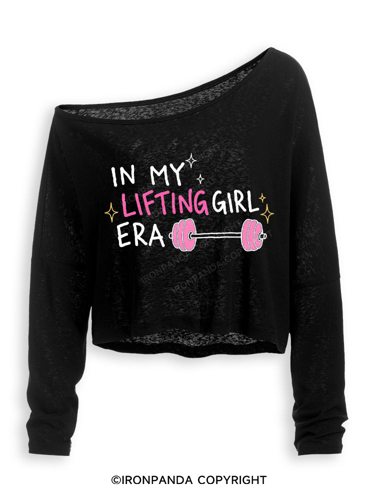 IN MY LIFTING GIRL ERA Off Shoulder Long Sleeve Crop Top