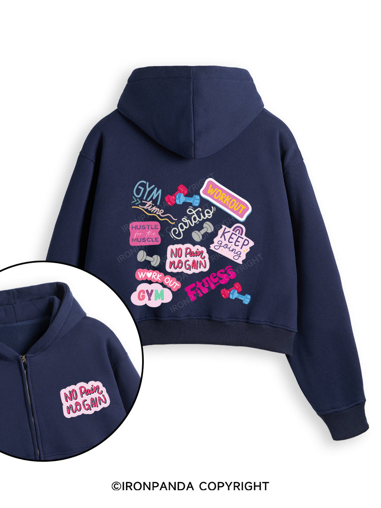 Colorful Fitness Fleece Crop Zip Up Hoodie