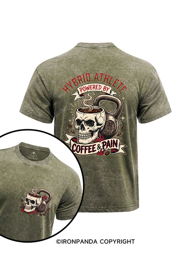 Hybrid Athlete Fitness Skull Kettlebell Workout Printed Washed Gym Shirt