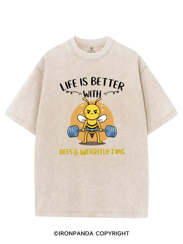 Life Is Better With Bees Weightlifting VINTAGE GYM SHIRT