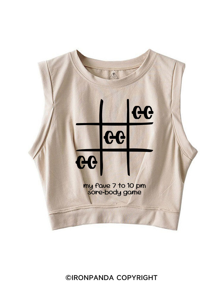 MY FAVE 7 TO 10 PM SORE‑BODY GAME GYM SLEEVELESS CROP TOPS