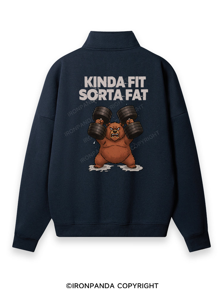 KINDA FIT SORTA FAT Back Printed Quarter-Zip Fleece Sweatshirt