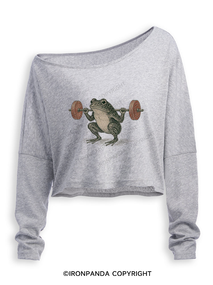 Frog Gym Japanese Ukiyo-E Style Off Shoulder Long Sleeve Crop Top