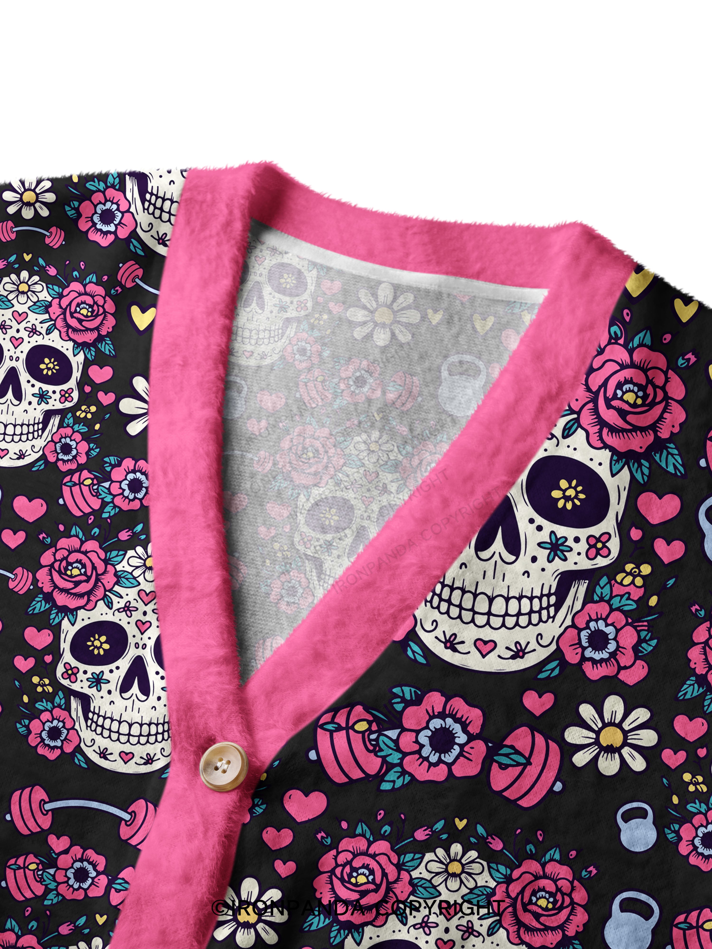 Floral Skull Fitness Workout Crop Ugly Cardigan Sweater