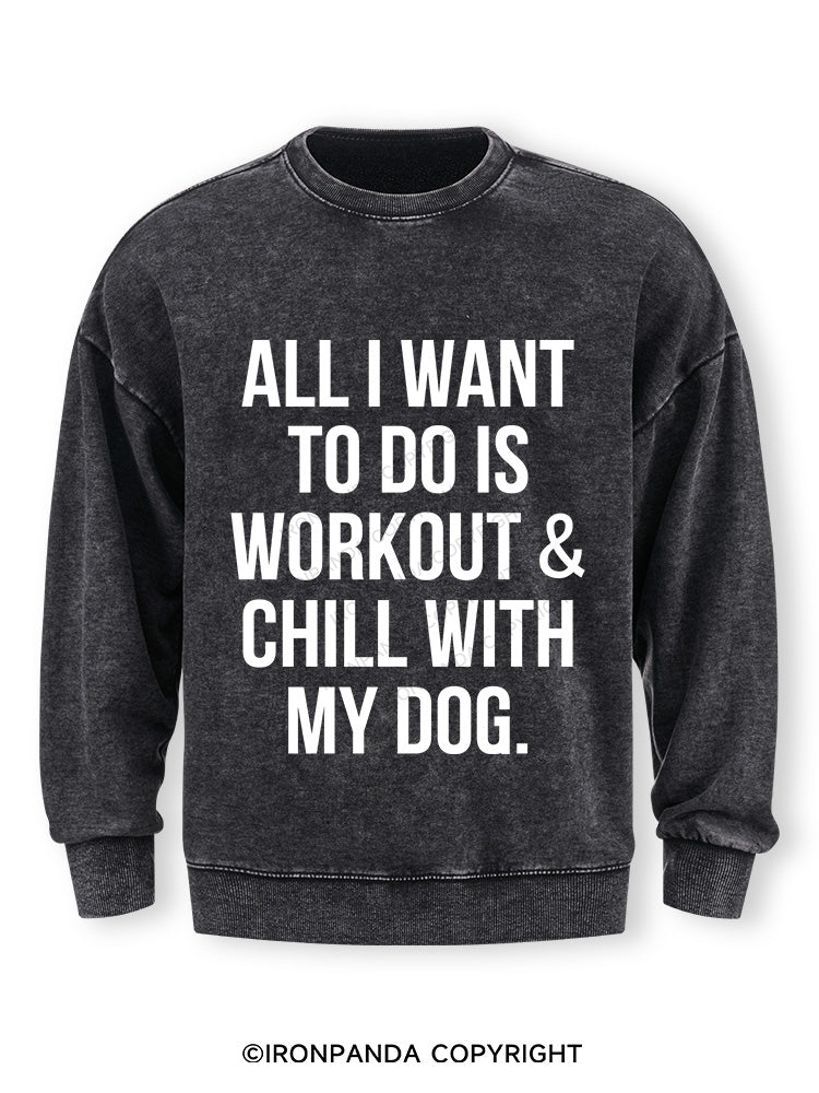 All I Want To Do Is Workout & Chill With My Dog Washed Sweatshirt