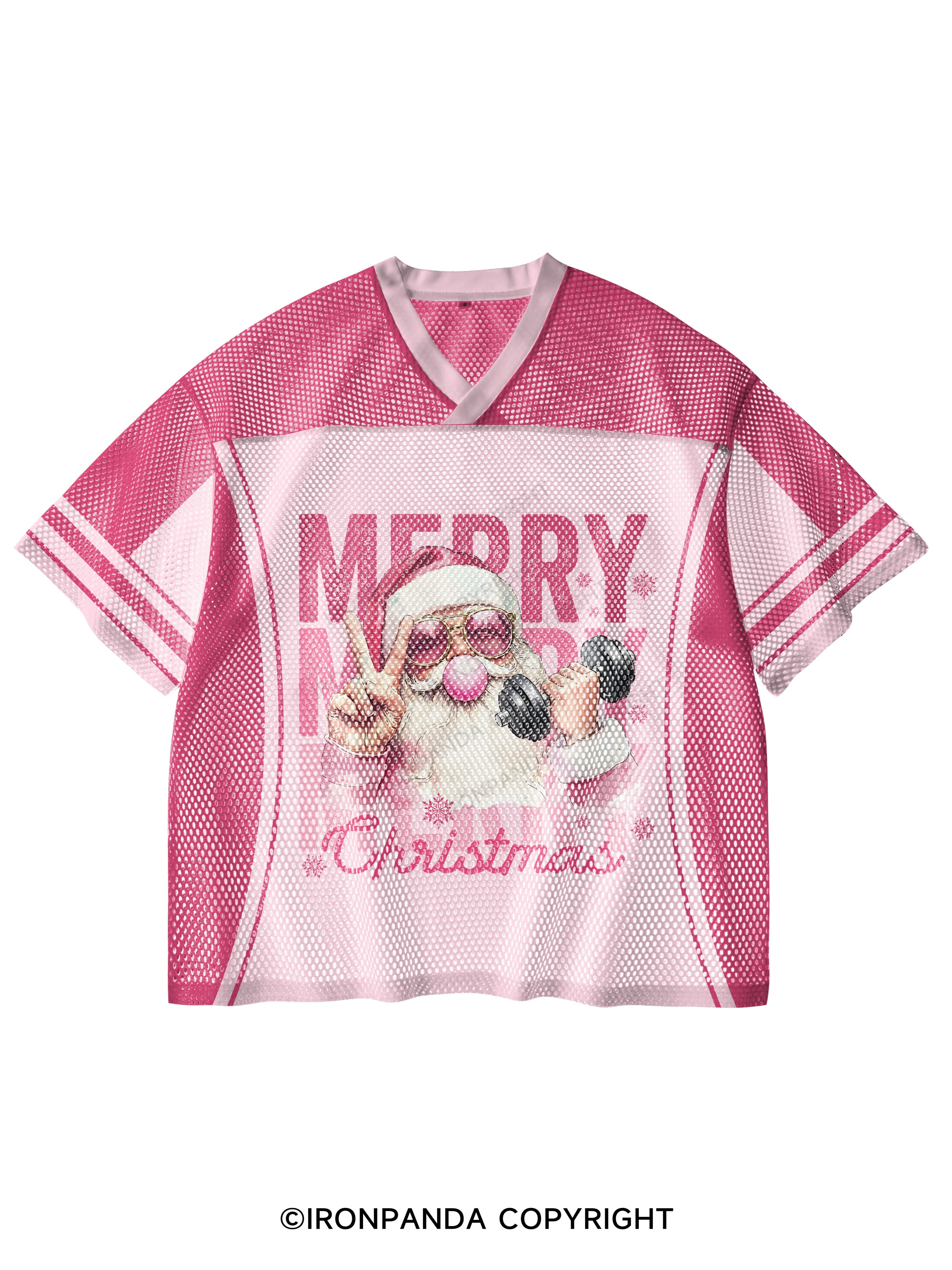 merry Christmas V-Neck Open Hole Mesh Top