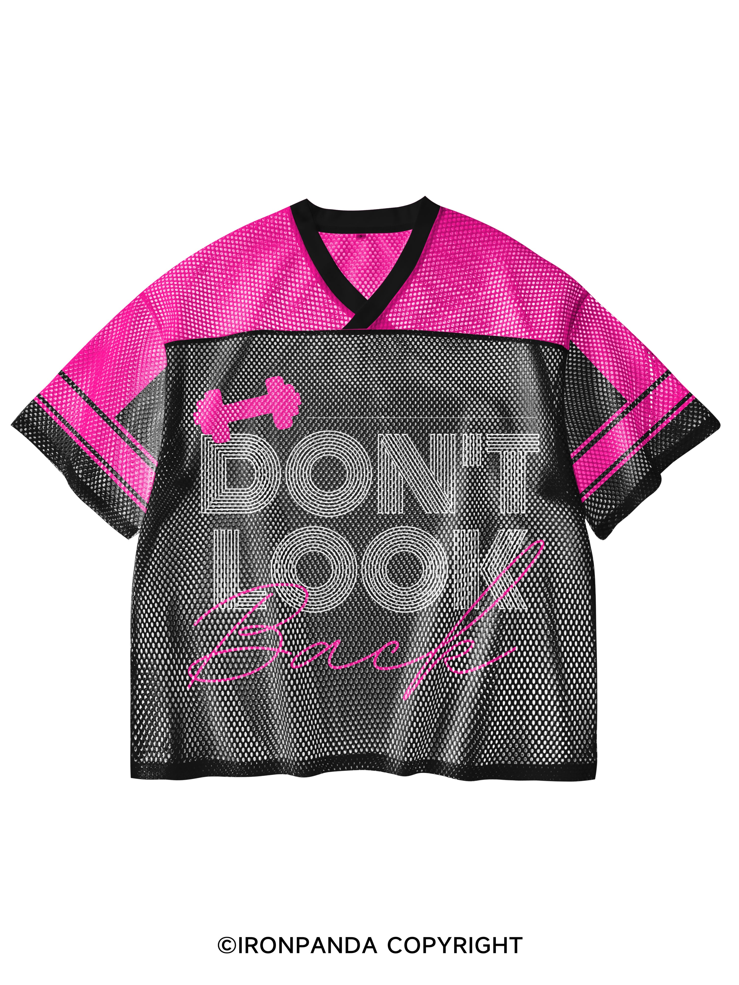 DON'T LOOK BACK V-Neck Open Hole Mesh Top