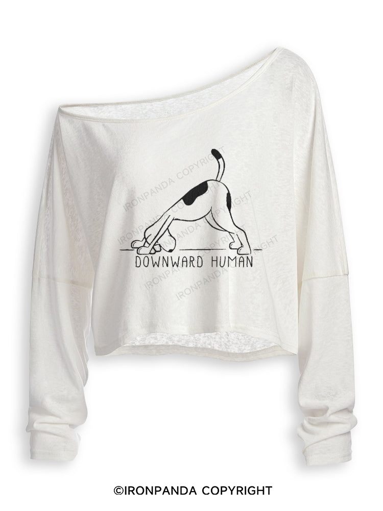Downward Human Cute Dog Off Shoulder Long Sleeve Crop Top