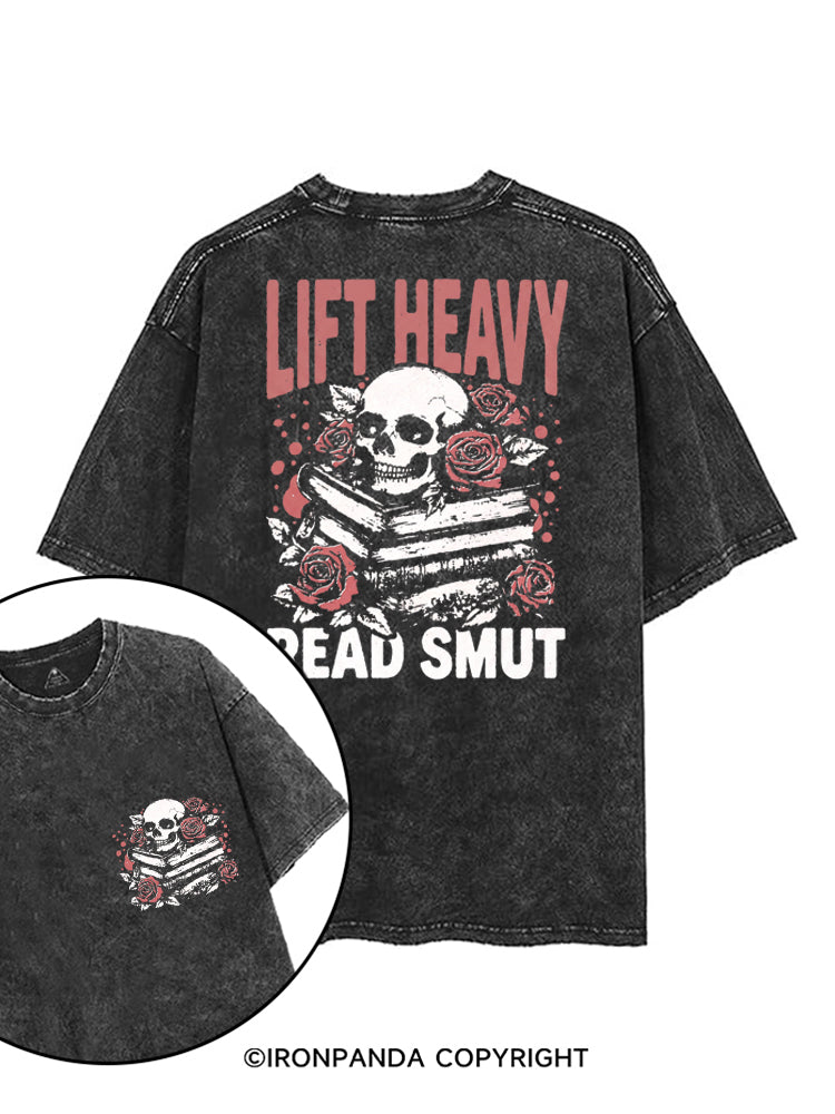 LIFT HEAVY READ SMUT ROSY SKULL printed Gym Shirt