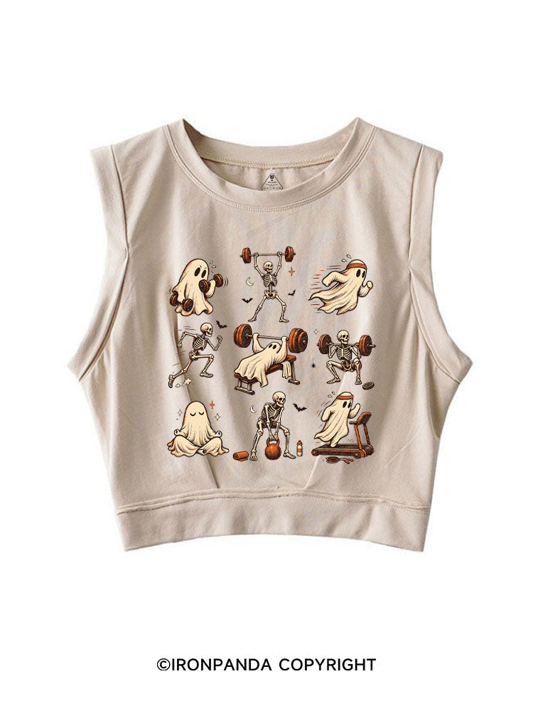 Ghost and Skeleton Workout Spooky Exercise SLEEVELESS CROP TOPS