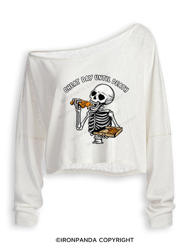 CHEAT DAY UNTIL DEATH Off Shoulder Long Sleeve Crop Top