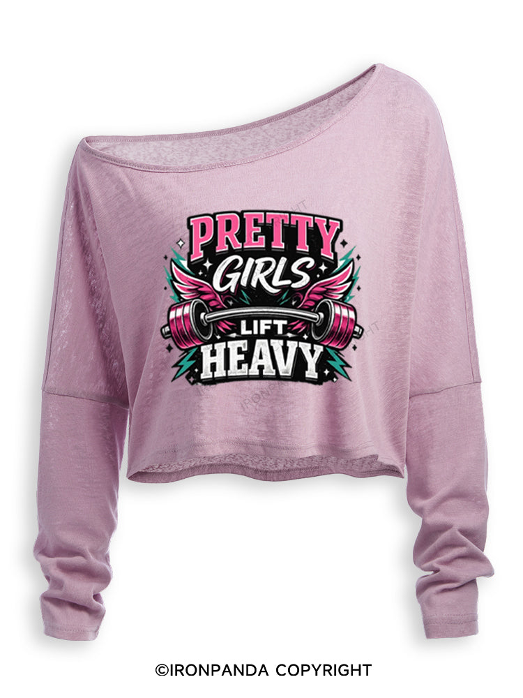 Pretty Girls Lift Heavy Powerlifting Off Shoulder Long Sleeve Crop Top