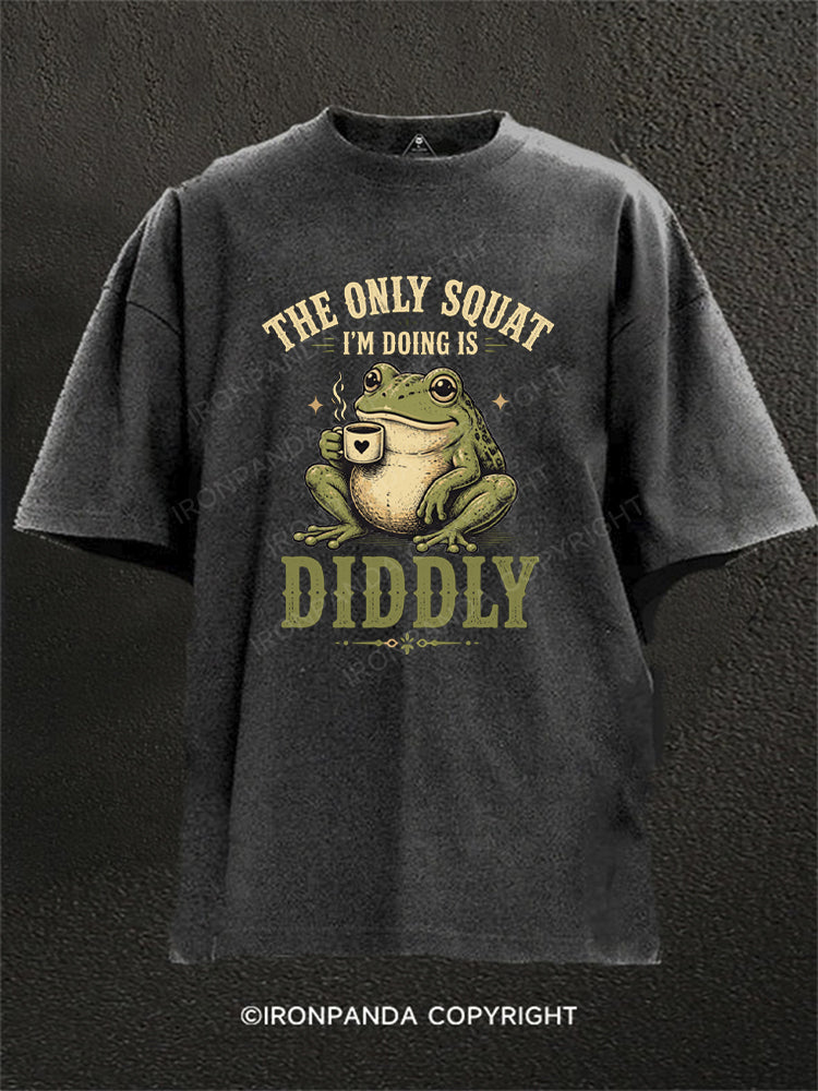 Funny Frog Squat Diddly Fitness Pun Coffee Washed Gym Shirt