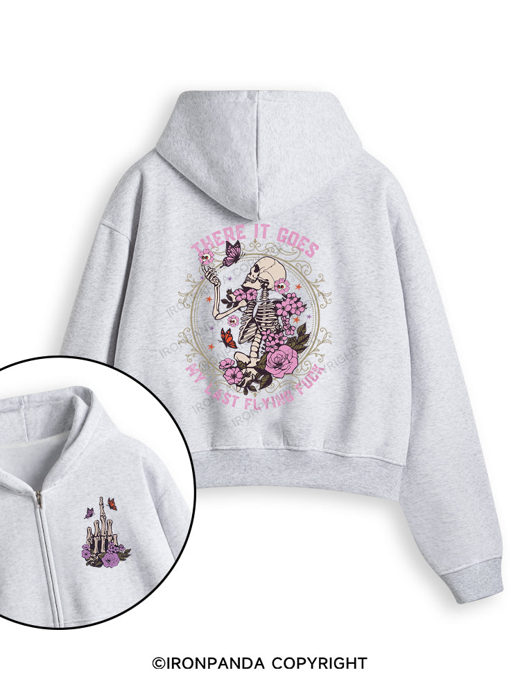 There It Goes My Last Flying Fleece Crop Zip Up Hoodie