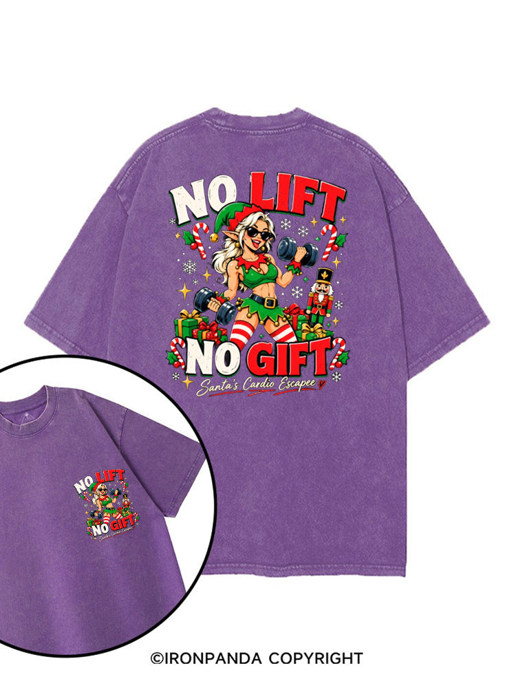 NO LIFT NO GIFT SANTAS CARDIO ESCAPEE ELF printed Gym Shirt