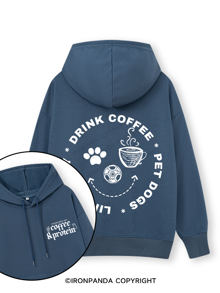 Lift Heavy, Drink Coffee, Pet Dogs Double-Sided Printed Classic Gym Hoodie