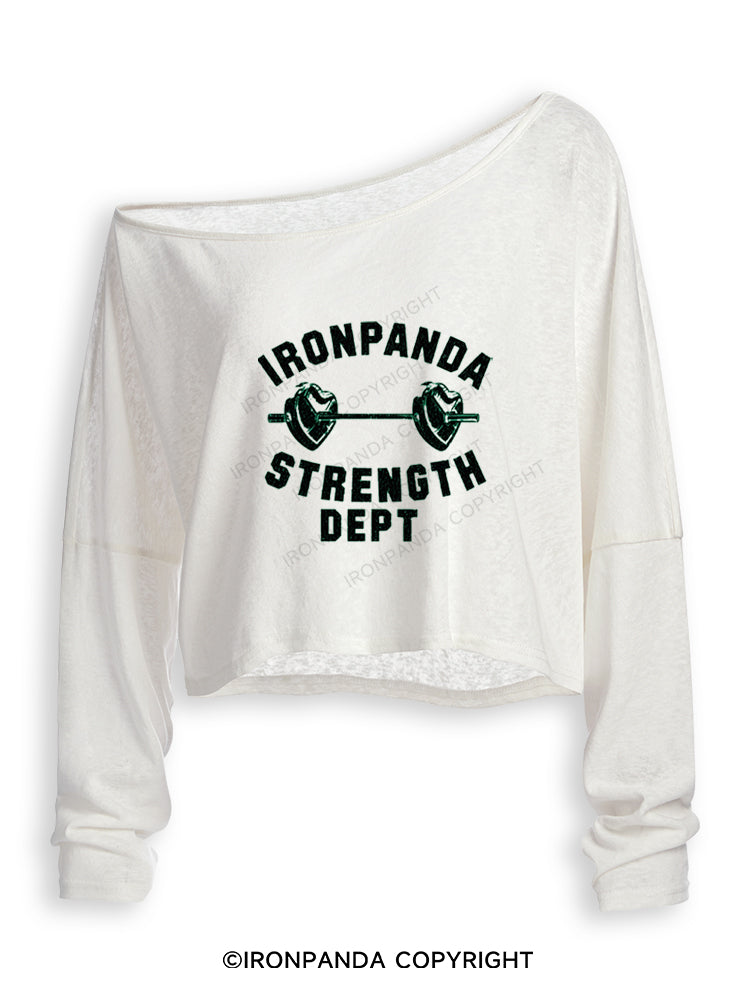 IRONPANDA STRENGTH DEPT Off Shoulder Long Sleeve Crop Top