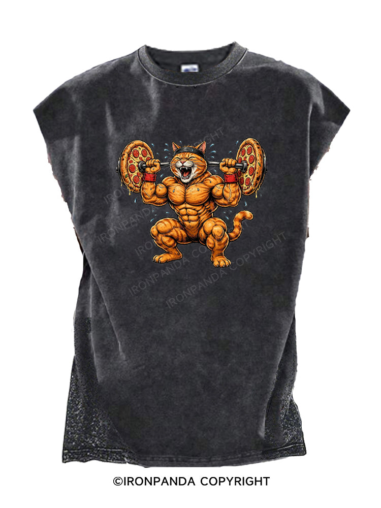 Pizza Squat Funny Buff Cat Cut Off Tank