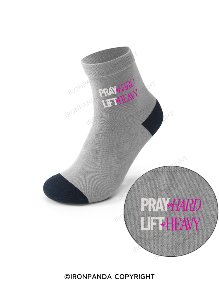 PRAY HARD # LIFT HEAVY GYM Crew Socks