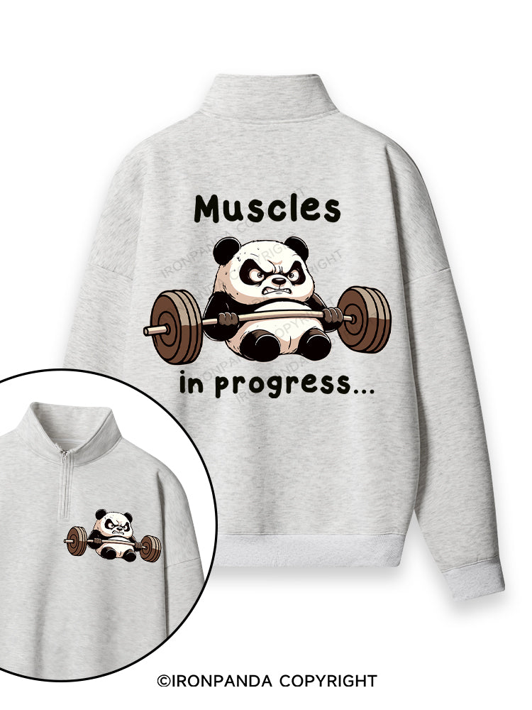 muscles in progress panda Double-Sided Printed Quarter-Zip Fleece Sweatshirt
