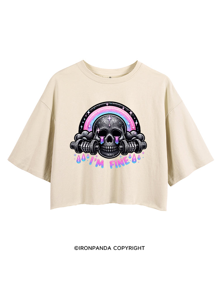 I'M FINE SPARKLE SKELETON CROP TOPS