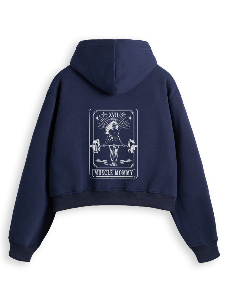 TAROT CARD MUSCLE MOMMY Fleece Crop Zip Up Hoodie
