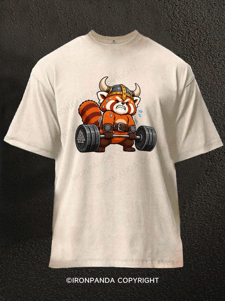 Cute Red Panda Viking Washed Gym Shirt